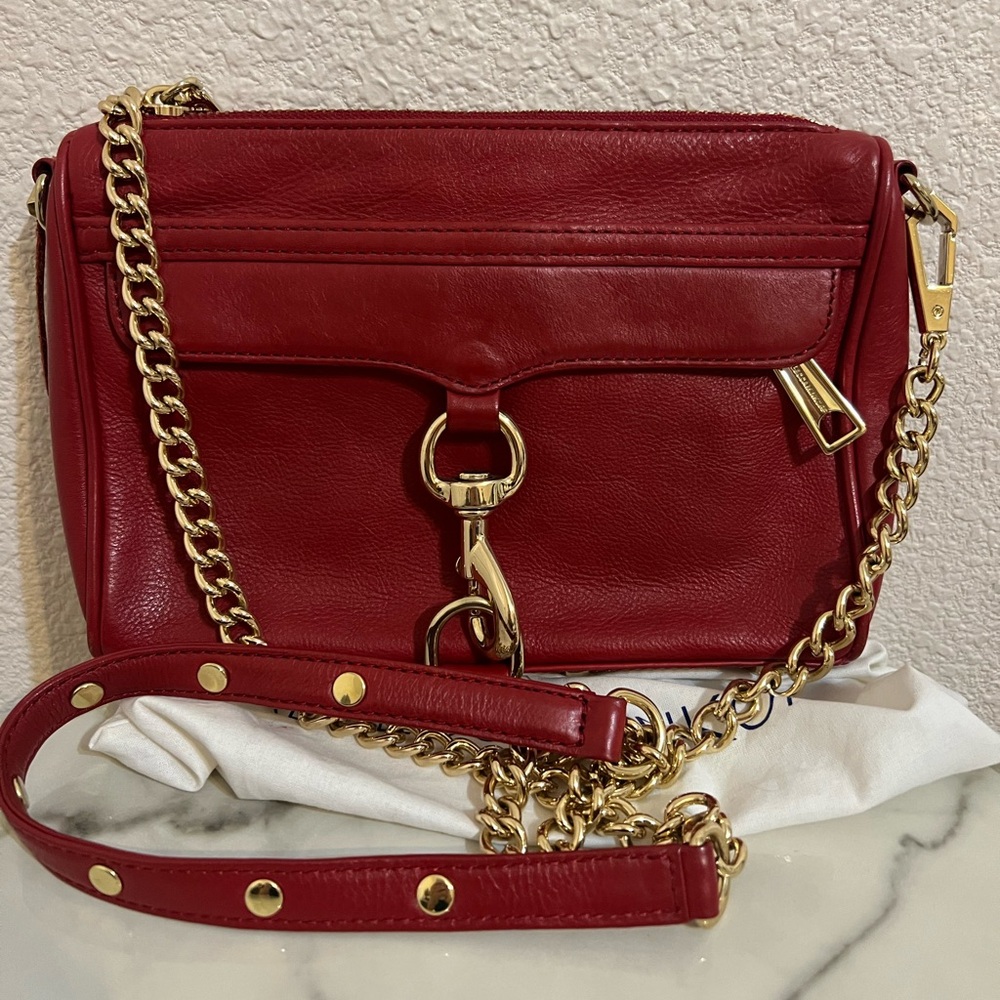 Rebecca Minkoff Mini MAC Red Leather Crossbody Gold Chain